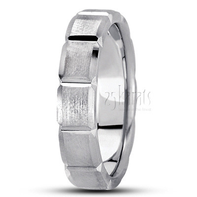 Rectangular Cut Satin Carved Design Wedding Band 