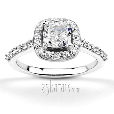 Halo Bead Set Cushion Center Engagement Ring (0.39 ct. t.w.)