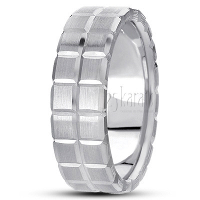 Solid Rectangular Cut Diamond Cut Wedding Band 