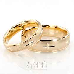 Exquisite Cross Carved Design Wedding Ring Set