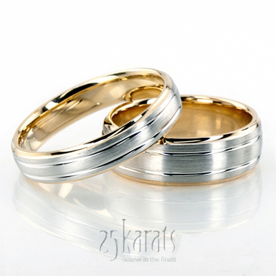 Chic Brushed Basic Carved Wedding Ring Set