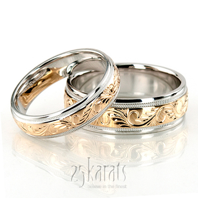 Elegant Hand Engraved Fancy Designer Wedding Band Set