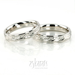 Leaf Design Fancy Carved Wedding Band Set