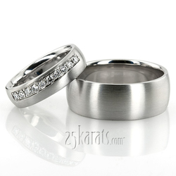 Low Dome Diamond Wedding Band Set