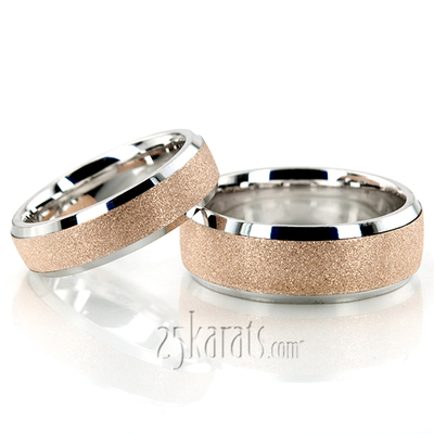 Beveled Edge Rose Stone Finish Wedding Band Set