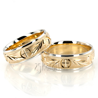 Religious Leaf Design Wedding Band set