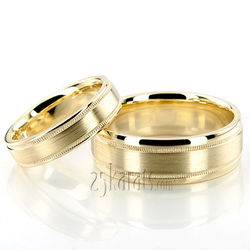 Fine Satin Finish Diamond Cut Wedding Band Set