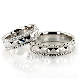 Fish Scale Style Edge Diamond Cut Wedding Ring Set