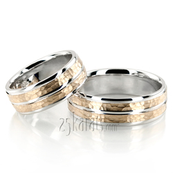 Hammered Basic Carved Wedding Band Set