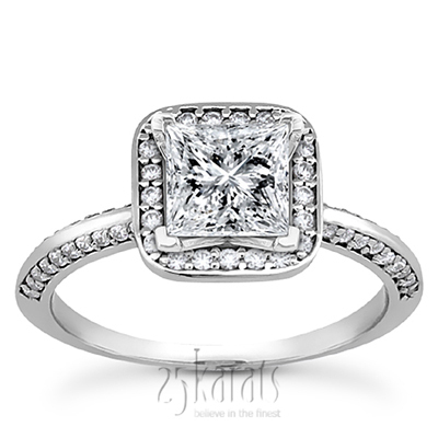 Knife Edge Square Center Halo Diamond Engagement Ring (0.36 ct. tw.)