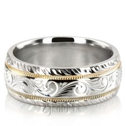 Chic Hand Engraved Milgrain Wedding Band 