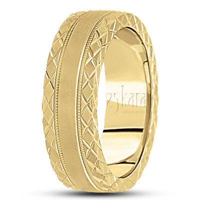 Modern XX Edge Fancy Carved Wedding Ring 