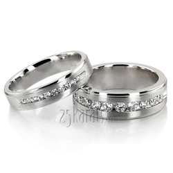 Step Edge Channel Diamond Wedding Band Set