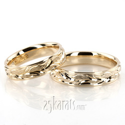 Floral Carved Fancy Wedding Ring Set