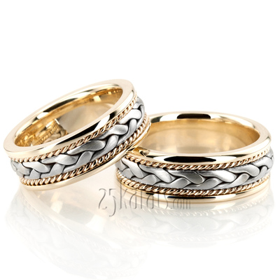 Braided Elegant Hand Woven Wedding Band Set