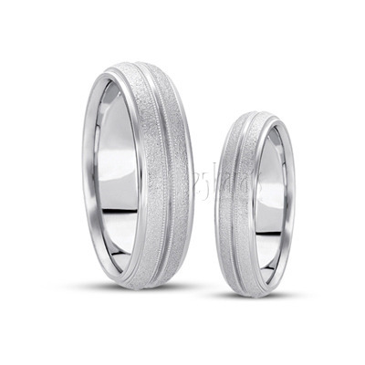 Classic Stone Finish Carved Design Wedding Band Set