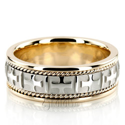 Two-Tone Cross Religious Wedding Band 