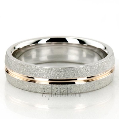 Two Tone Stone Finish Basic Carved Wedding Band 