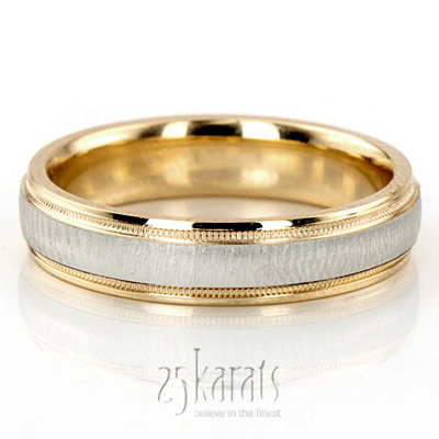 Two-Color Brush Finish Milgrain Wedding Ring 