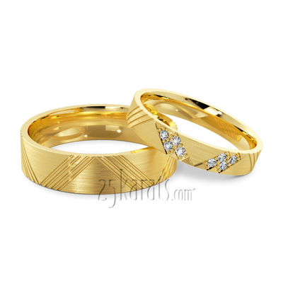 Diagonal Cut Diamond Lightweight Wedding Band Set