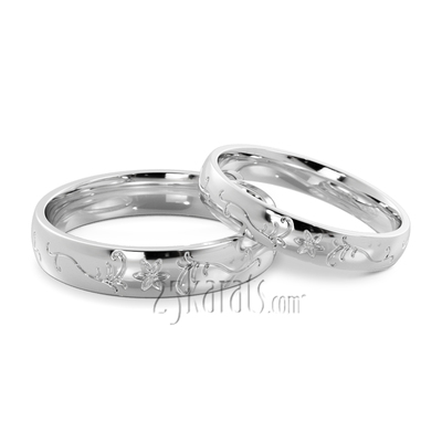 Floral Design Lightweight Wedding Band Set