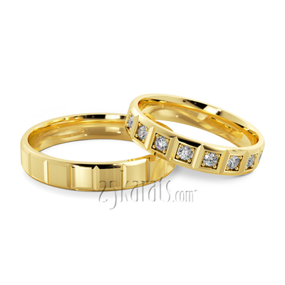 Square Design Lightweight Wedding Band Set