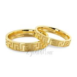 Greek Key Design Lightweight Wedding Band Set