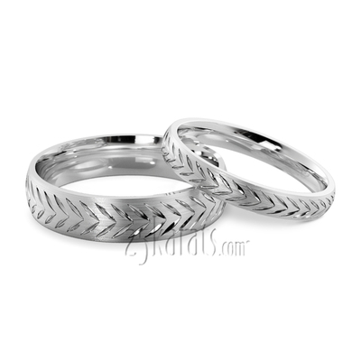 Leaf Motif Antique Lightweight Wedding Band Set